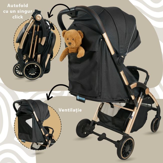 Carucior Sport AppeKids – Upp – Ultracompact, Pliere automata, De la nastere la 22kg - Jet Black KRTAK274858