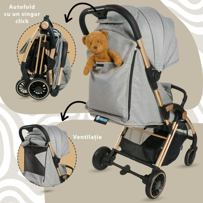 Carucior Sport AppeKids – Upp – Ultracompact, Pliere automata, De la nastere la 22kg - Powder Grey KRTAK274872