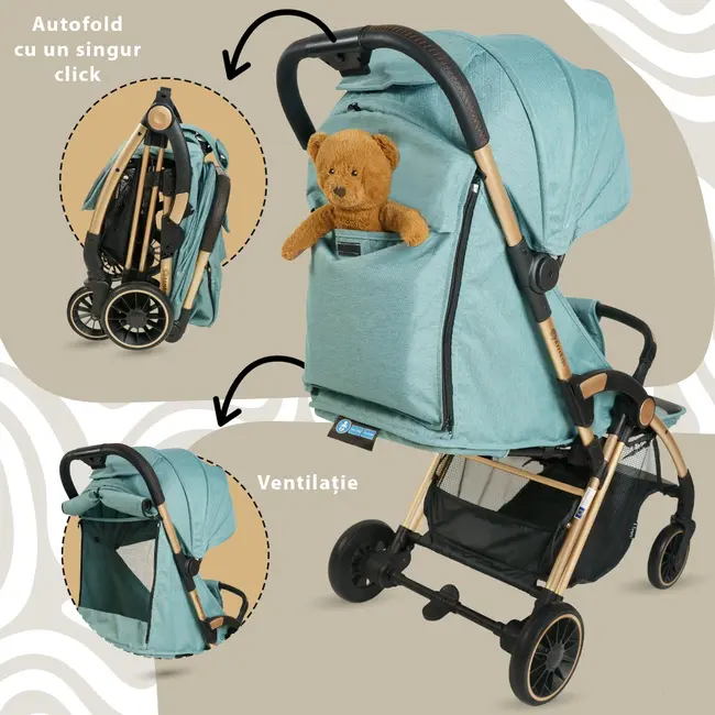 Carucior Sport AppeKids &ndash; Upp &ndash; Ultracompact, Pliere automata, De la nastere la 22kg - River Green KRTAK274841
