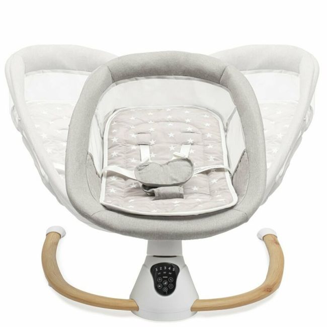 Sezlong balansoar, New Baby, Smart, Pana la 9 kg, Include cronometru si detector de miscare, Cu 5 viteze de leganare, Cu sunete si melodii, Cu 2 jucarii, 0 lun+, Grey BYN53462
