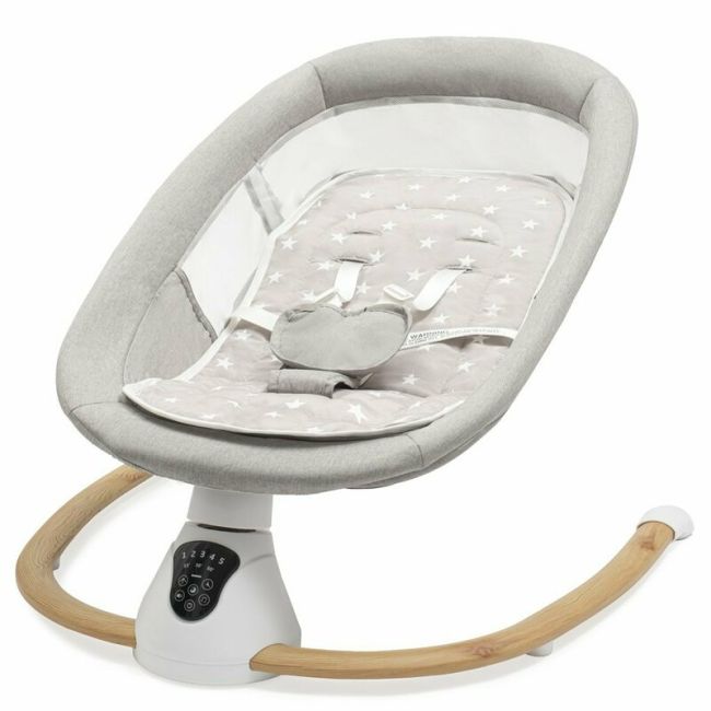 Sezlong balansoar, New Baby, Smart, Pana la 9 kg, Include cronometru si detector de miscare, Cu 5 viteze de leganare, Cu sunete si melodii, Cu 2 jucarii, 0 lun+, Grey BYN53462
