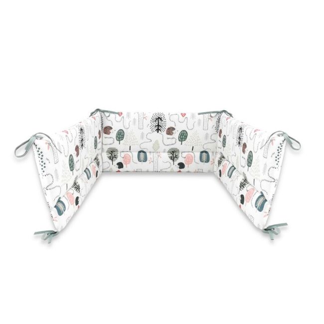 Aparatoare pentru patut, Qmini, Din bumbac certificat Oeko Tex Standard 100, 180x30 cm, Cu panglici, Hedgehog BYN6426972025119