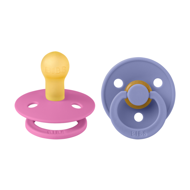 Bibs - set 2 suzete colour latex, tetina rotunda, 0 luni +-bubblegum/peri bbb110452