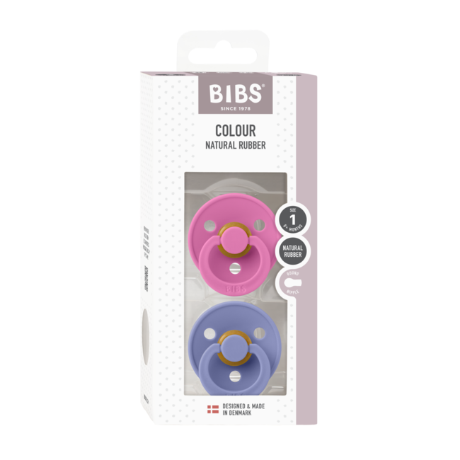 Bibs - set 2 suzete colour latex, tetina rotunda, 0 luni +-bubblegum/peri bbb110452