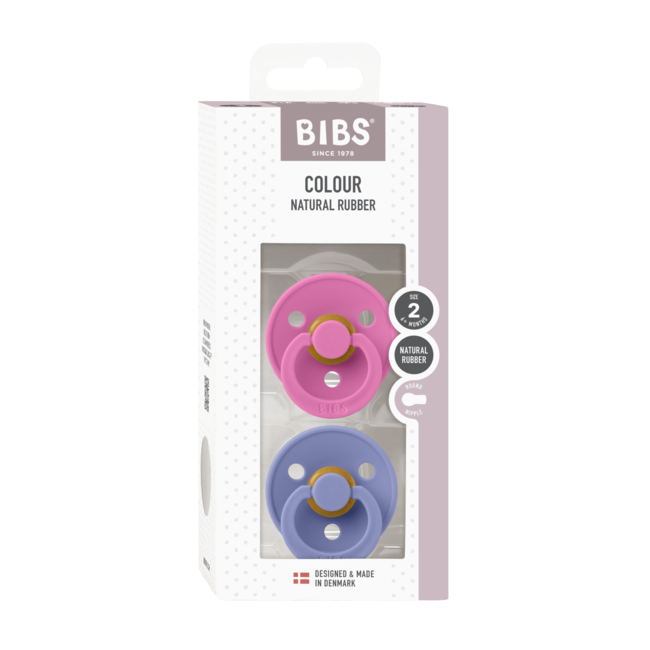 Bibs - set 2 suzete colour latex, tetina rotunda, 6 luni +-bubblegum/peri bbb120452