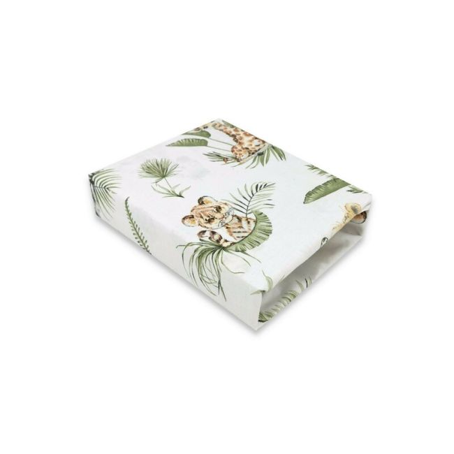 Lenjerie pat junior cu 3 piese, Qmini, Cu cearceaf 160x80 cm, Din bumbac certificat Oeko Tex Standard 100, Cu paturica si pernuta, Safari BYN6426972025133