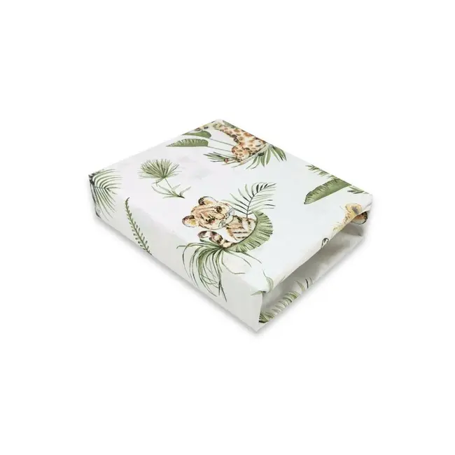 Lenjerie pat junior cu 3 piese, Qmini, Cu cearceaf 160x80 cm, Din bumbac certificat Oeko Tex Standard 100, Cu paturica si pernuta, Safari BYN6426972025133