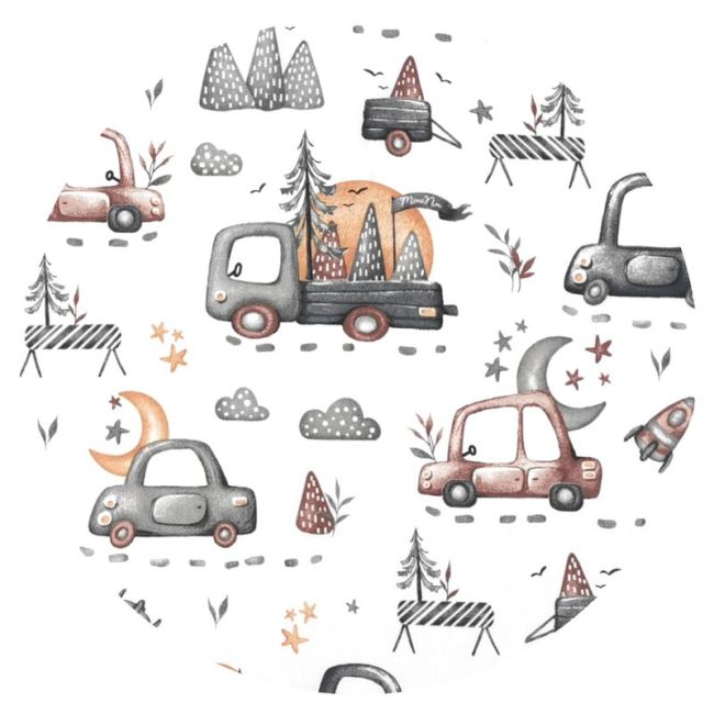Lenjerie patut cu 3 piese, MimiNu, Cu cearceaf 120x60 cm, Din bumbac certificat Oeko Tex Standard 100, Cu pilota si husa pilota, 135x100 cm, Design, Cars Grey BYN6426972025003
