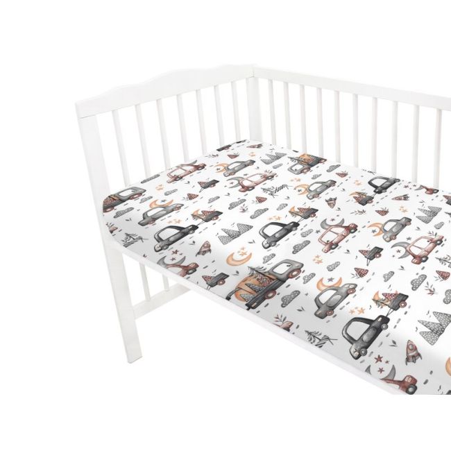 Lenjerie patut cu 3 piese, MimiNu, Cu cearceaf 120x60 cm, Din bumbac certificat Oeko Tex Standard 100, Cu pilota si husa pilota, 135x100 cm, Design, Cars Grey BYN6426972025003