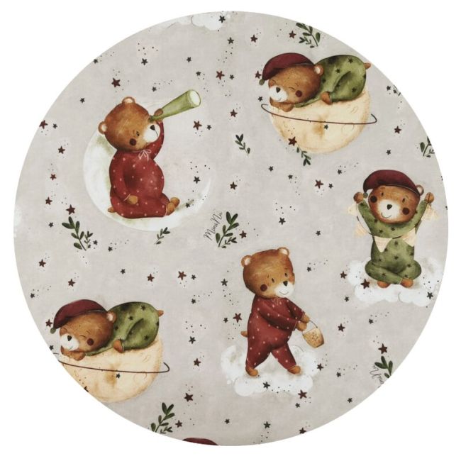 Lenjerie patut cu 3 piese, MimiNu, Cu cearceaf 120x60 cm, Din bumbac certificat Oeko Tex Standard 100, Cu pilota si husa pilota, 135x100 cm, Design, Teddy Bear On Moon BYN6426972024969