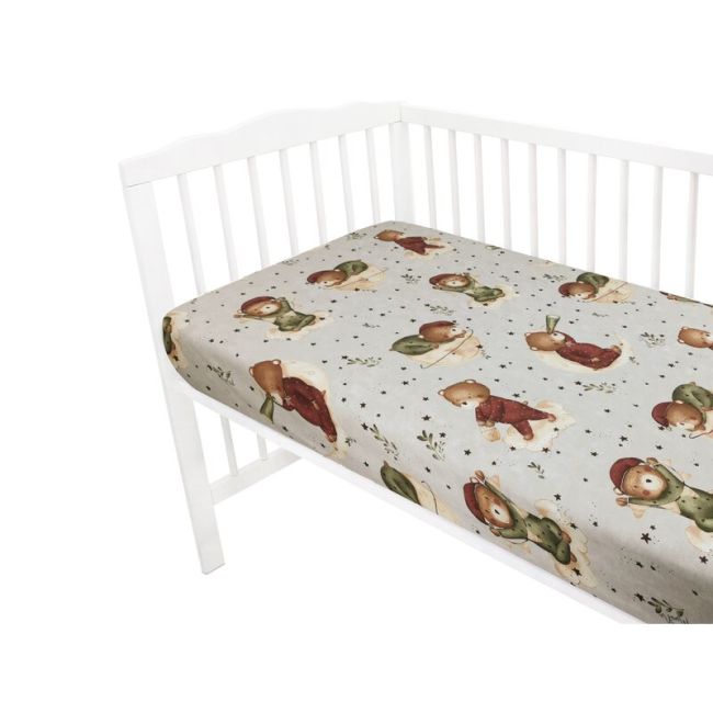 Lenjerie patut cu 3 piese, MimiNu, Cu cearceaf 120x60 cm, Din bumbac certificat Oeko Tex Standard 100, Cu pilota si husa pilota, 135x100 cm, Design, Teddy Bear On Moon BYN6426972024969