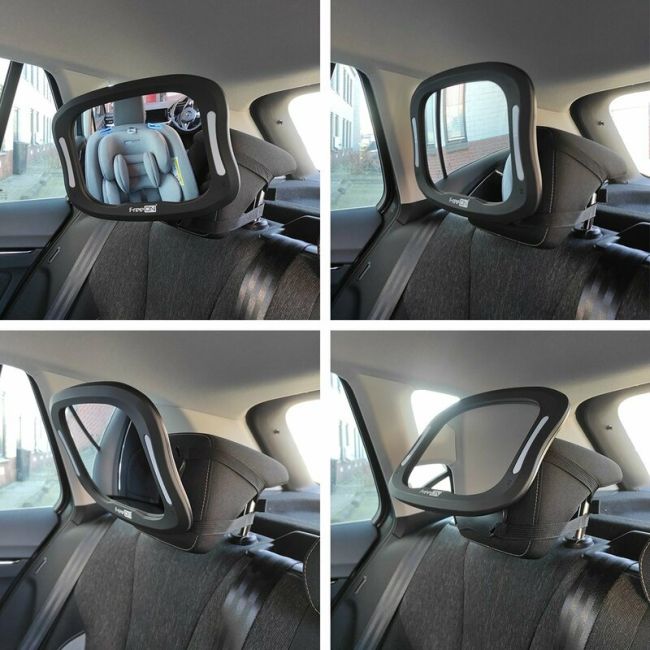 Oglinda auto, FreeON, Pentru masina, Cu iluminare LED, Include telecomanda pentru pornire si oprire usoara, 28x21 cm, Black BYN38145