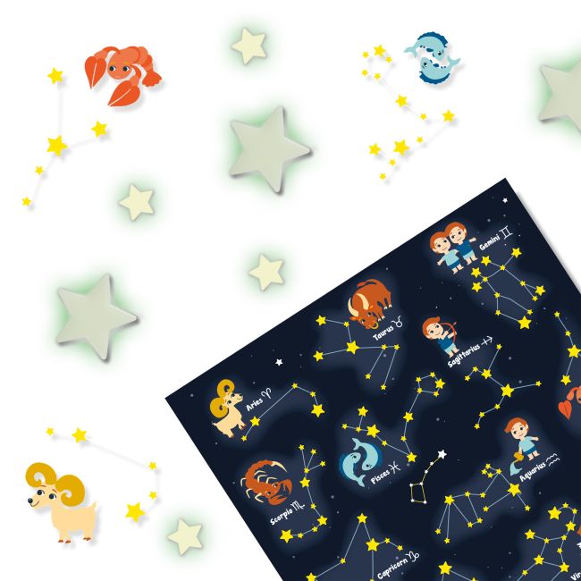 Set autocolante fosforescente cu semne zodiacale pentru copii