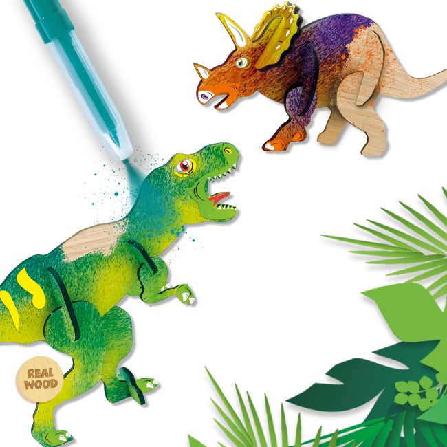 Set creativ - Desenez dinozauri din lemn cu markere cu aerograf