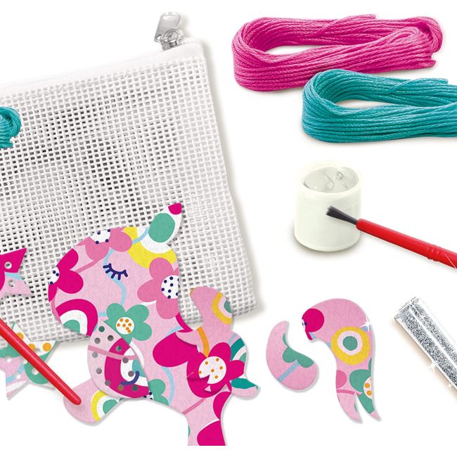 Set creativ DIY copii- Geanta brodata cu unicorn si accesorii