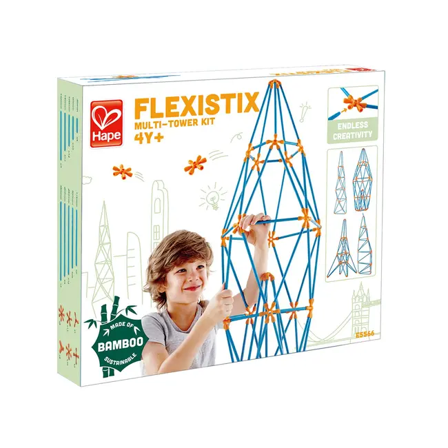 Jucarie din bambus Flexistix - Kit cu mai multe turnuri (132 piese)