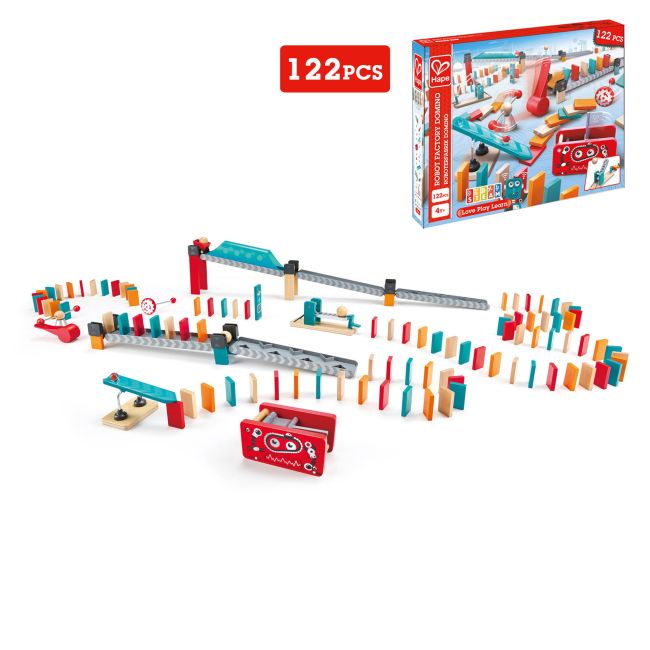 Jucarie din lemn - Domino fabrica de roboti (122 piese)