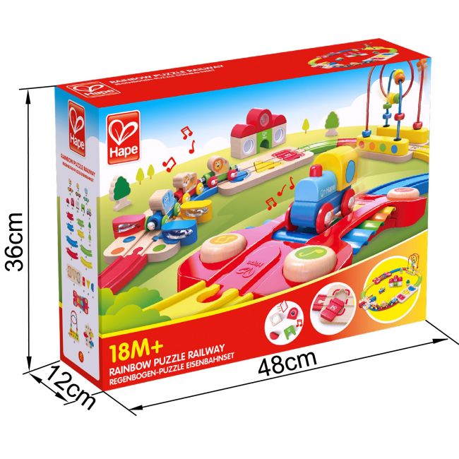 Jucarie din lemn - Sina de tren curcubeu cu puzzle (30 piese)