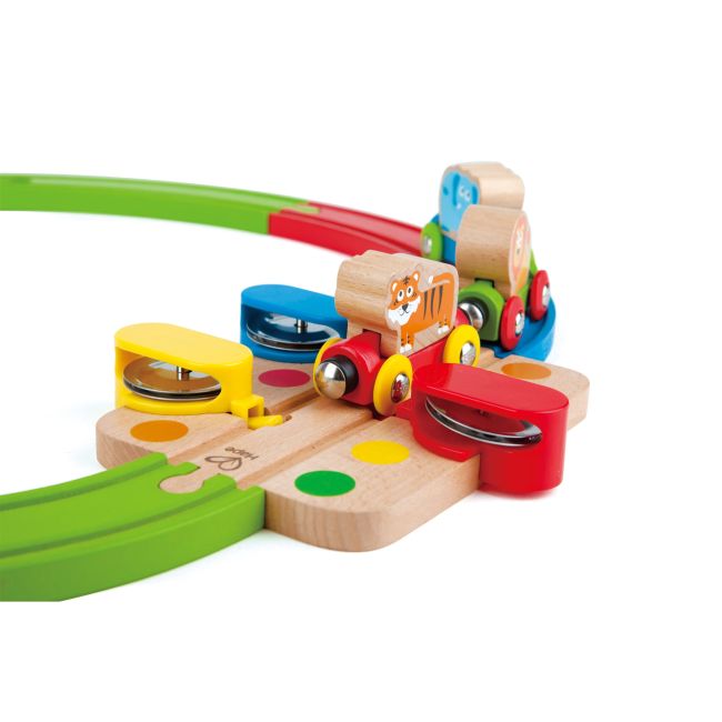 Jucarie din lemn - Sina de tren curcubeu cu puzzle (30 piese)