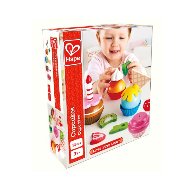 Jucarie din lemn - Prajituri cupcake (18 piese)