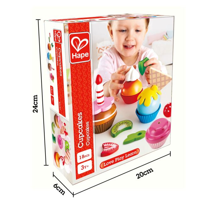 Jucarie din lemn - Prajituri cupcake (18 piese)