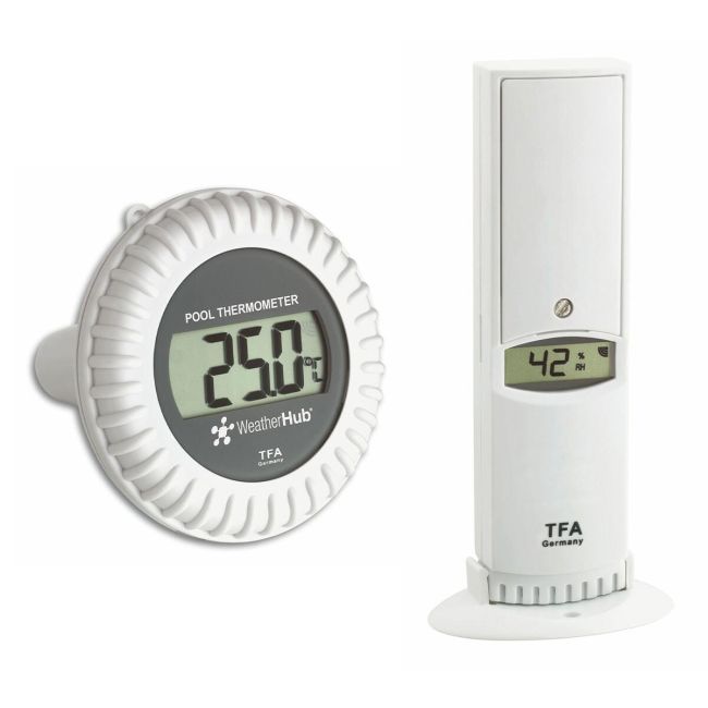 Transmitator wireless pentru temperatura si umiditate, cu senzor extern pentru temperatura apei din piscina, WEATHERHUB TFA 30.3310.02