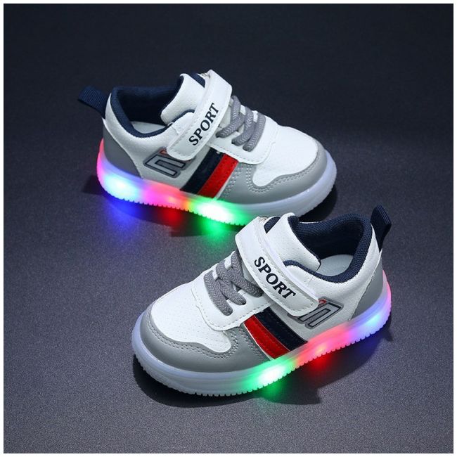 Adidasi albi cu gri, rosu si bleumarine cu luminite MD1012-2-c