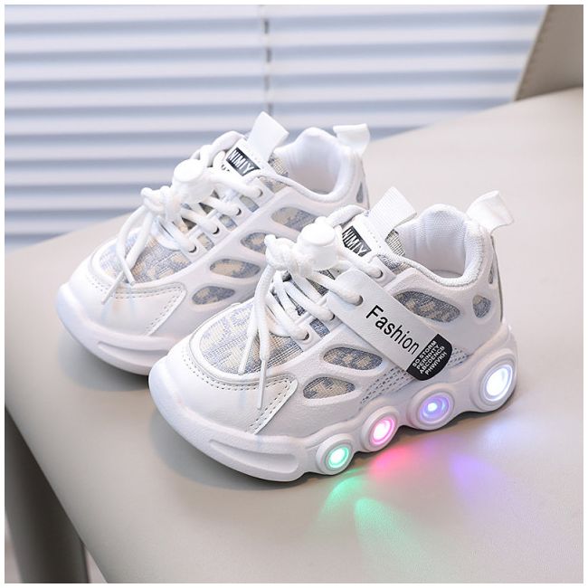 Adidasi albi cu gri si ivoire cu luminite (marime disponibila: marimea 23) adg-58-3-c.marimea 23