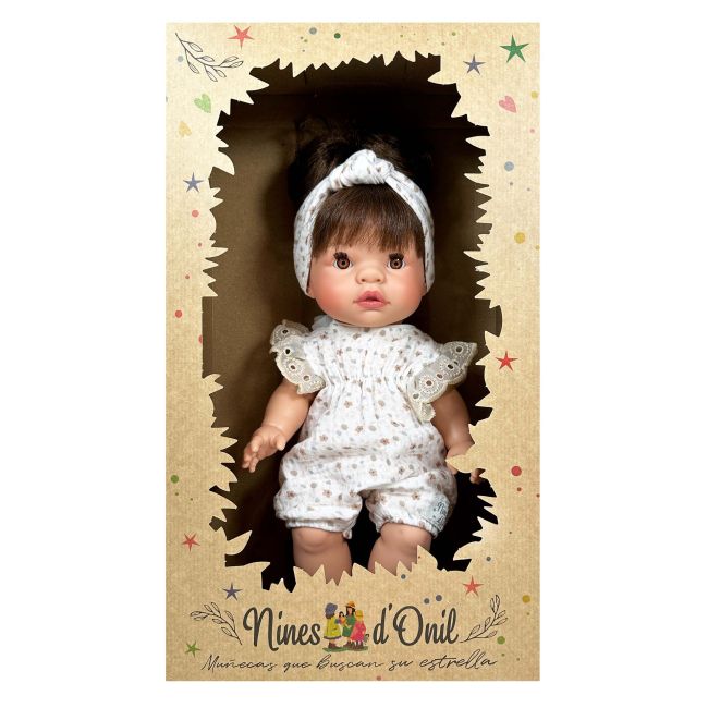 Papusa Nines D'Onil, Joy, cu parul saten, cu bentita alba, cu miros de vanilie, 37 cm