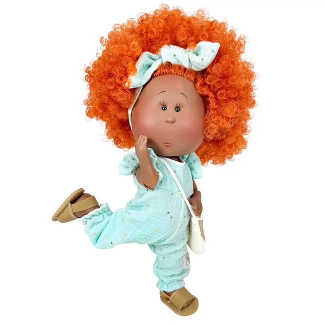 Papusa Nines D'Onil, Mia, cu parul portocaliu cret, Afro, cu articulatii, cu miros de vanilie, 30 cm