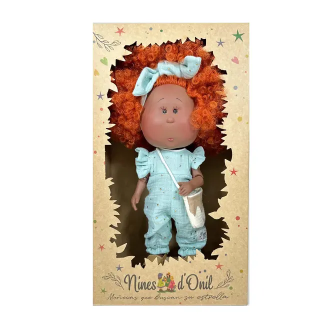 Papusa Nines D'Onil, Mia, cu parul portocaliu cret, Afro, cu articulatii, cu miros de vanilie, 30 cm