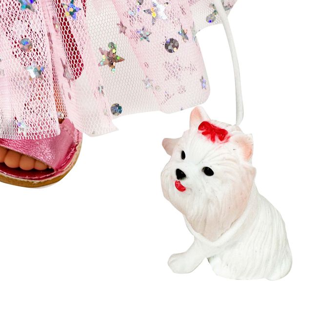 Papusa Nines D'Onil, Mia Cotton, cu parul albastru, cu catel, cu articulatii, cu miros de vanilie, 30 cm