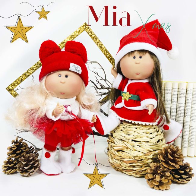 Papusa Nines D'Onil, Mia Craciun, cu parul saten, cu miros de vanilie, 30 cm