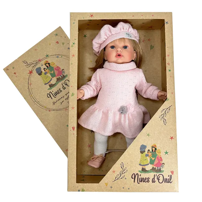 Papusa Nines D'Onil, Tita Lana, cu sunete, cu parul blond, cu rochie roz, cu miros de vanilie, 45 cm
