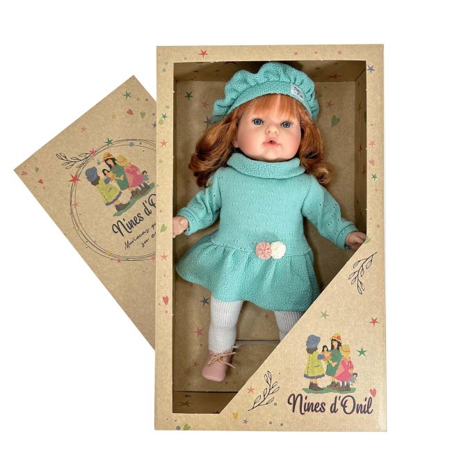 Papusa Nines D'Onil, Tita Lana, cu sunete, cu parul roscat, cu rochie menta, cu miros de vanilie, 45 cm
