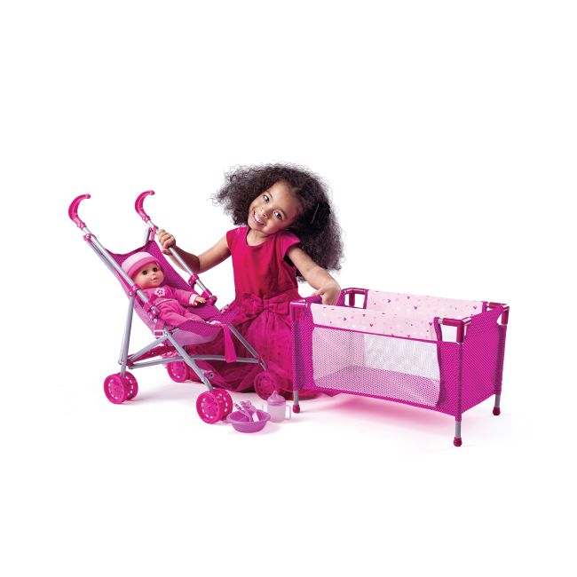 Set cu papusa, carucior, pat si accesorii