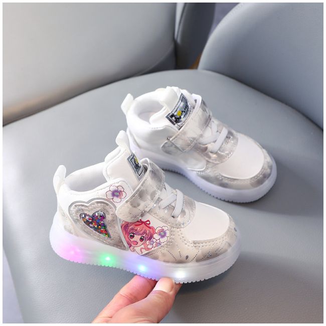 Adidasi albi cu argintiu cu luminite - Hearts MD809-1-c