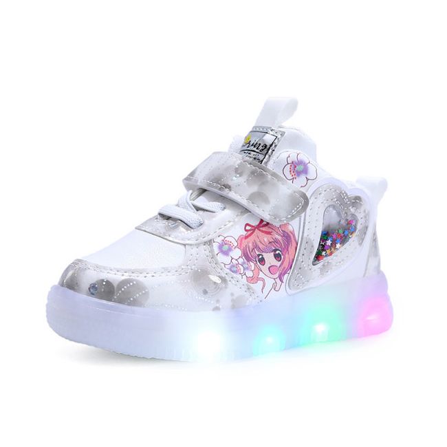 Adidasi albi cu argintiu cu luminite - Hearts MD809-1-c