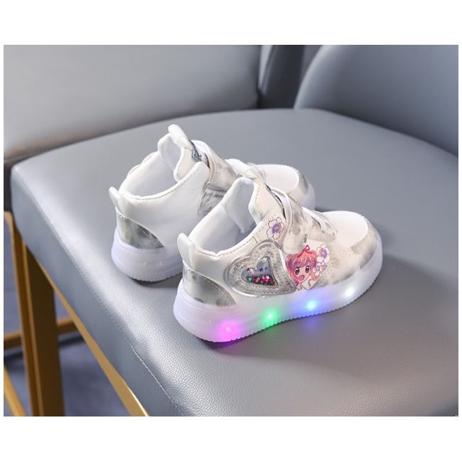 Adidasi albi cu argintiu cu luminite - Hearts MD809-1-c