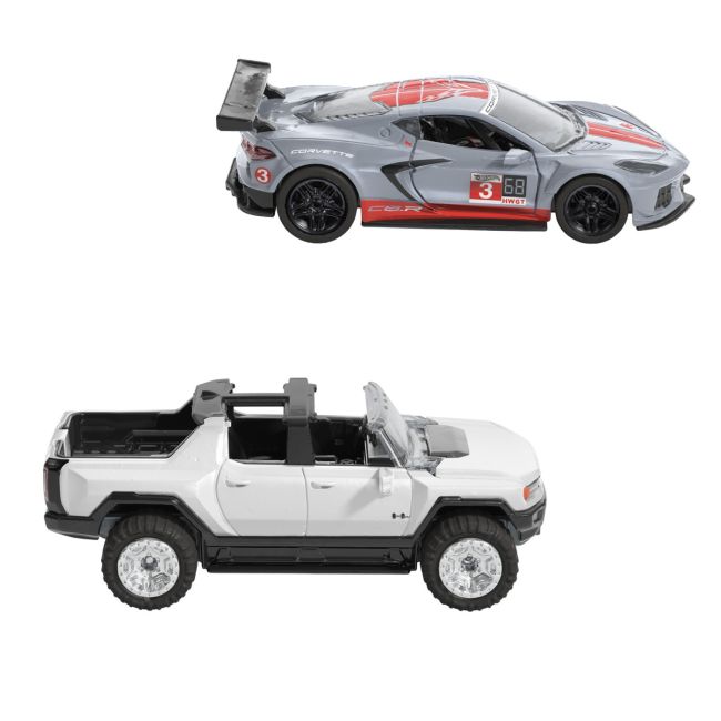 HOT WHEELS SET 2 MASINUTE METALICE PULL BACK GMC HUMMER EV SI CORVETTE C8R 1:43 VIVMTHPR91_HPR94