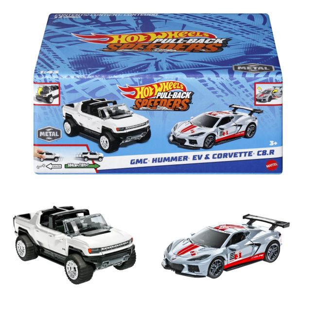 HOT WHEELS SET 2 MASINUTE METALICE PULL BACK GMC HUMMER EV SI CORVETTE C8R 1:43 VIVMTHPR91_HPR94