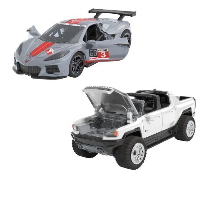 HOT WHEELS SET 2 MASINUTE METALICE PULL BACK GMC HUMMER EV SI CORVETTE C8R 1:43 VIVMTHPR91_HPR94