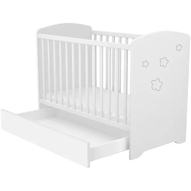 Patut copii din lemn cu sertar hubners matei 120x60 cm alb cu stelute hubphsmas