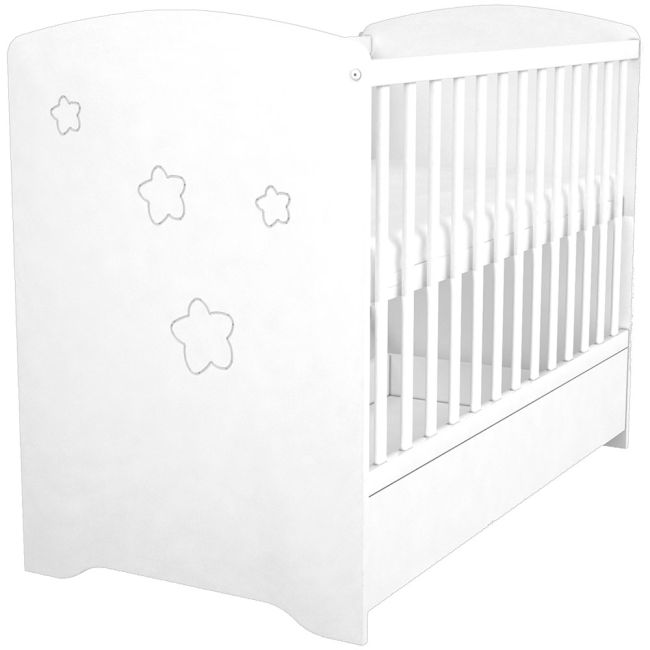Patut copii din lemn cu sertar hubners matei 120x60 cm alb cu stelute hubphsmas