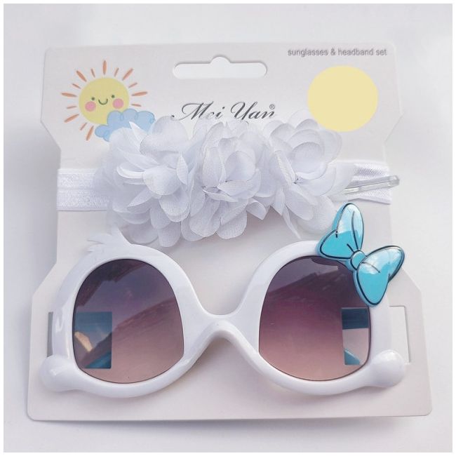 Set alb bentita si ochelari de soare - Little daisy MBJ0061