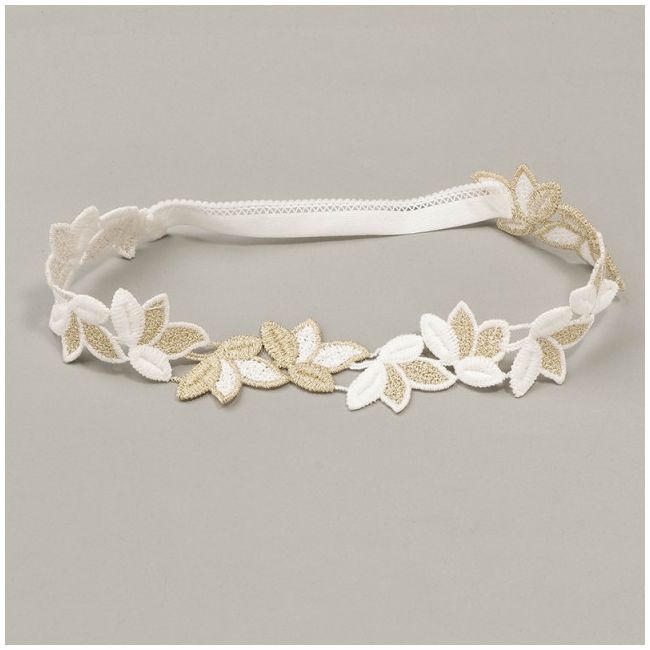 Bentita cu floricele crosetate albe-aurii MB20804-4-be1