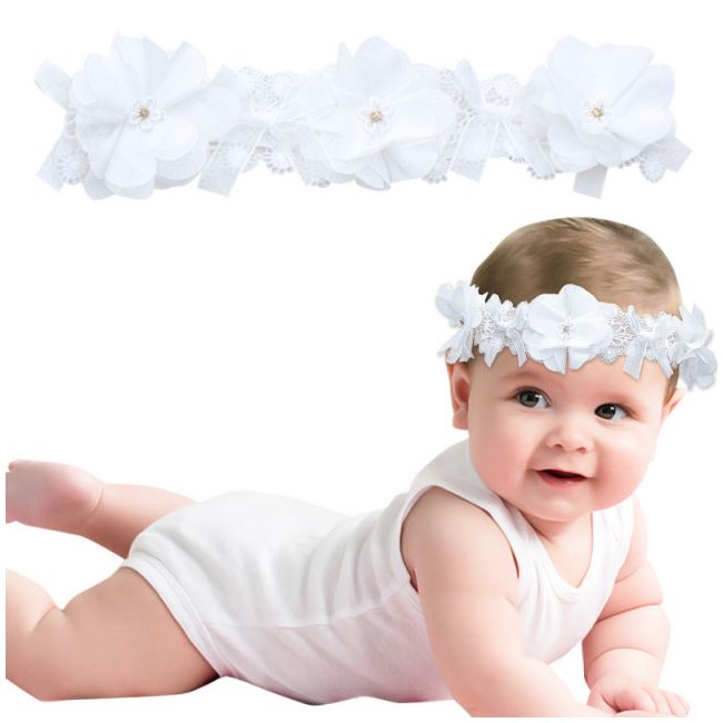 Bentita eleganta pentru bebeluse cu floricele si danteluta MBMB5026-be1