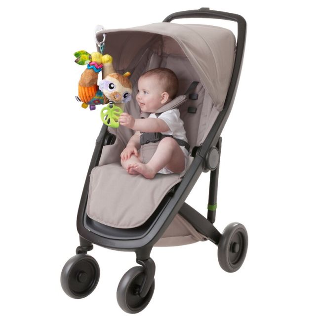Jucarie carucior sau scaun auto, Playgro, Salo, Cu inele pentru dentitie, Cu diverse forme si texturi, Cu sunete si zornaieli, Dezvolta abilitatile motorii si imaginatia, 0 luni+, Sensory Friend Salo Sloth BYN188472