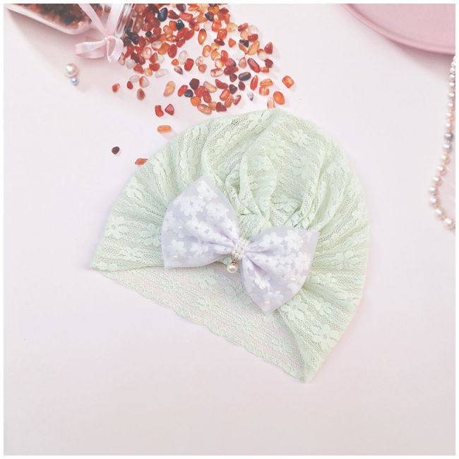 Caciulita tip turban din danteluta (marime disponibila: 3-6 luni (marimea 18 incaltaminte), culoare: vernil) adj0066-be1.3-6 luni (marimea 18 incaltaminte)-vernil