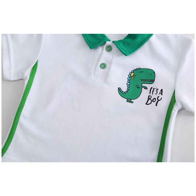 Costumas pentru baietei cu tricou alb tip polo - Dino MBXBR06-R1